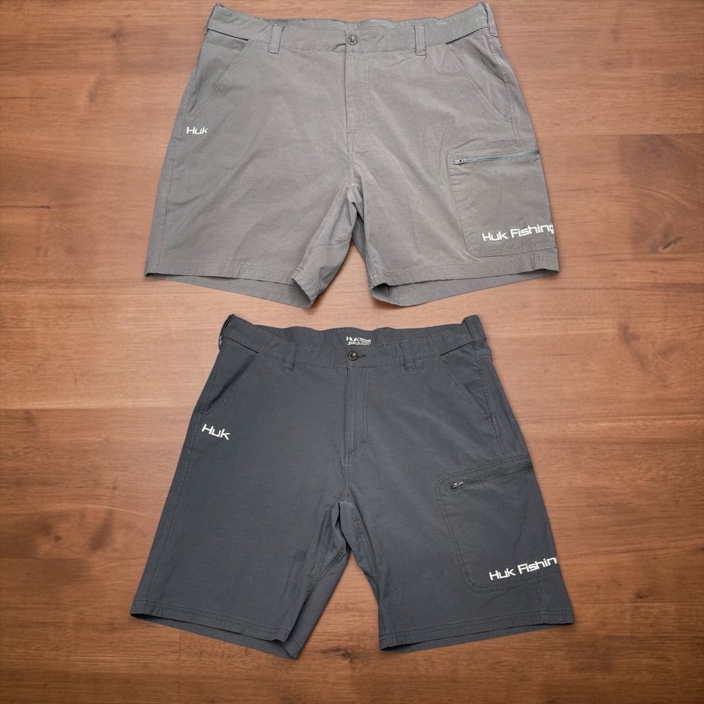 2 Huk Performance Fishing Shorts Mens XXL Bundle 2 Pairs Charcoal Light Grey 10"